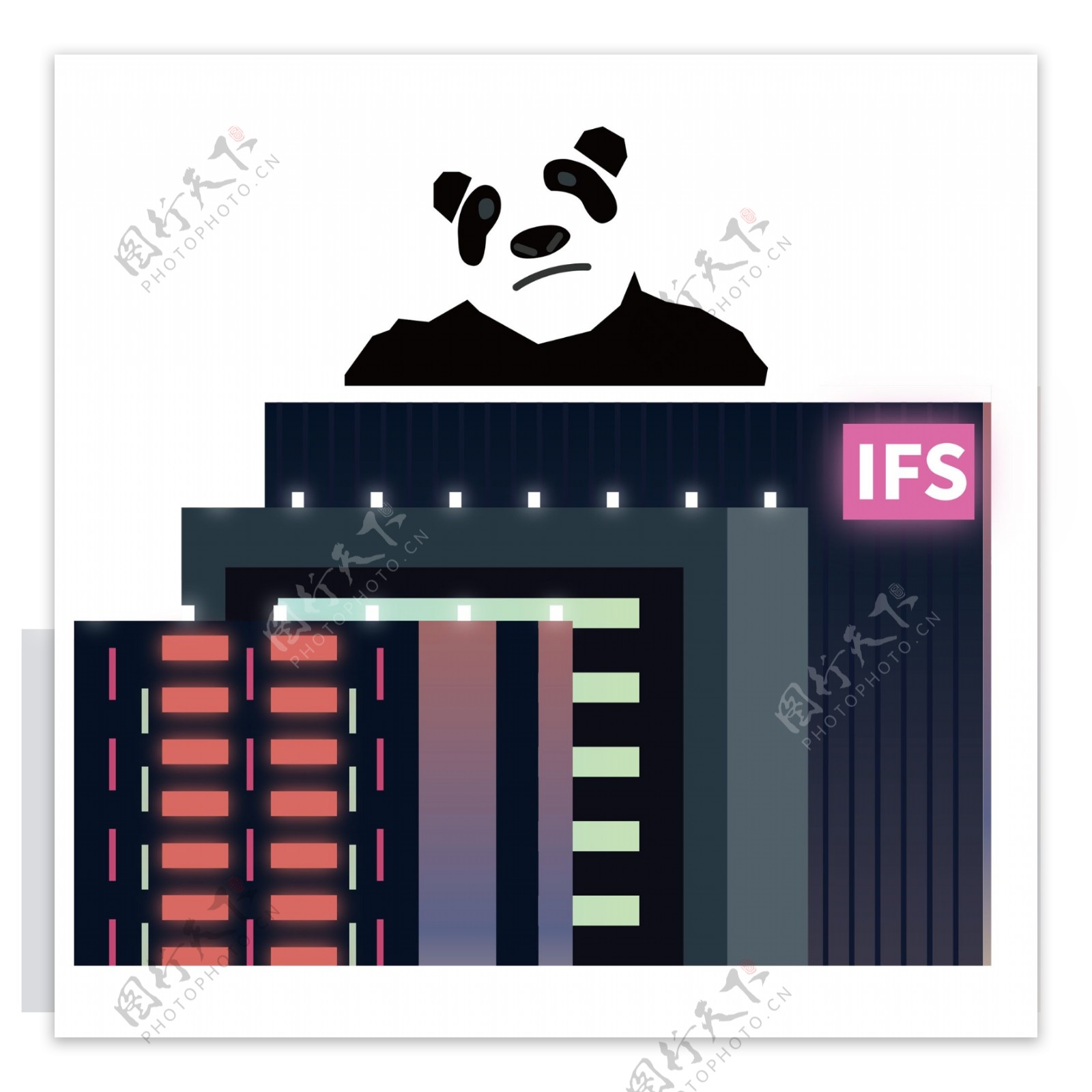手绘建筑物上的熊猫设计元素