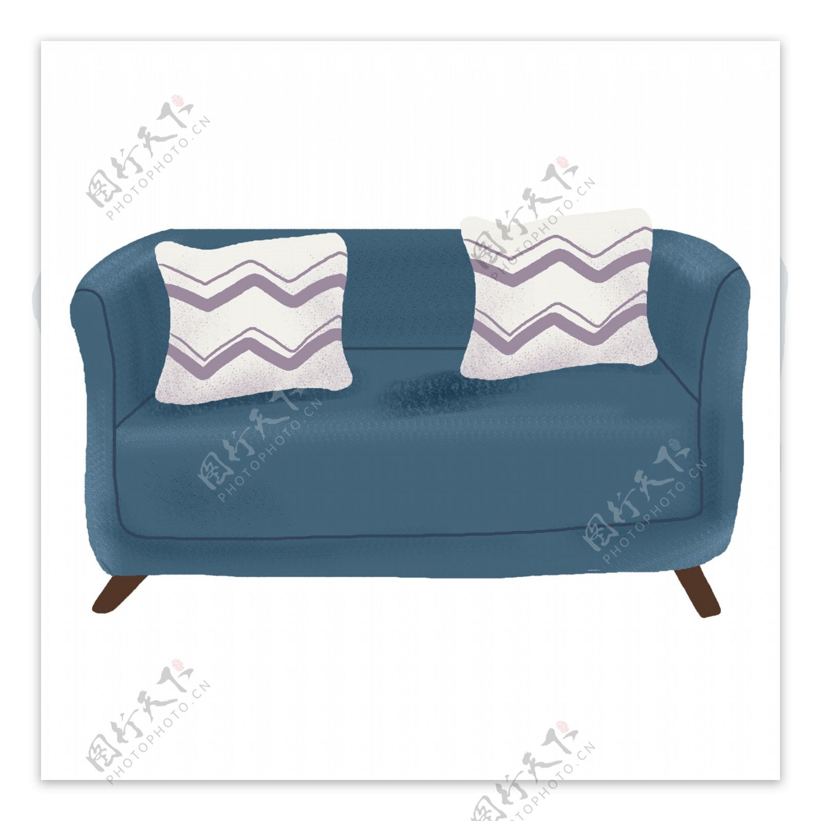 蓝色手绘一张沙发设计元素