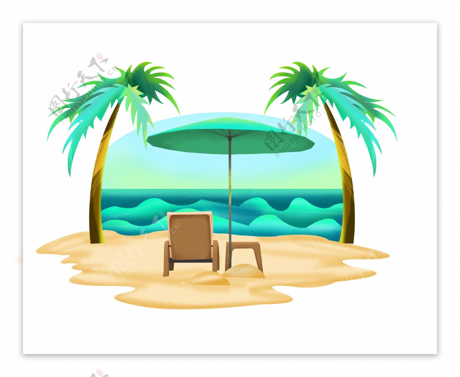 海边躺椅椰子树