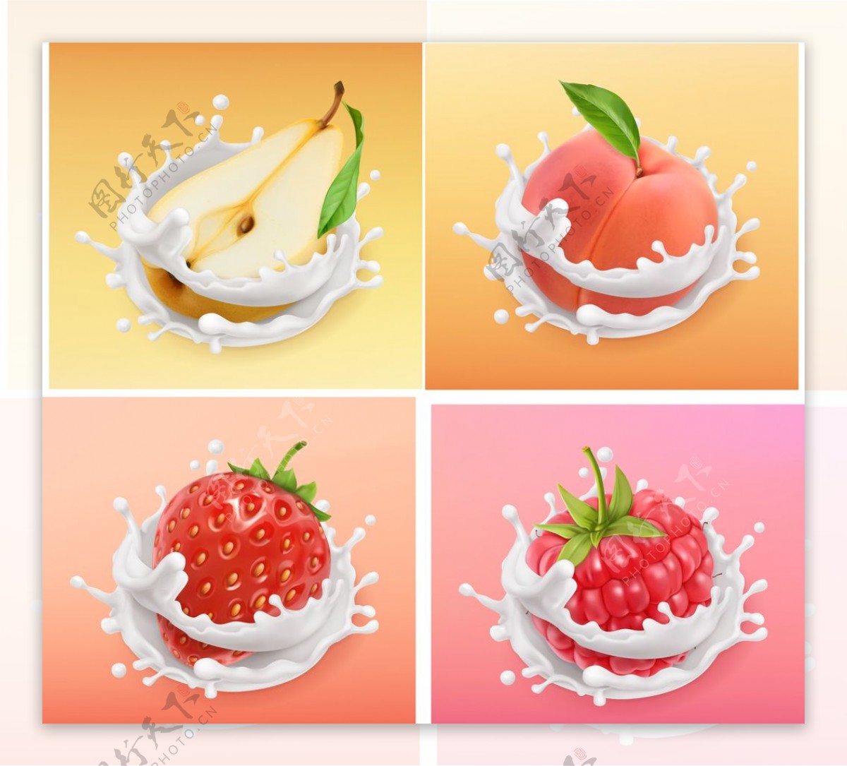 梨桃草莓树莓牛奶
