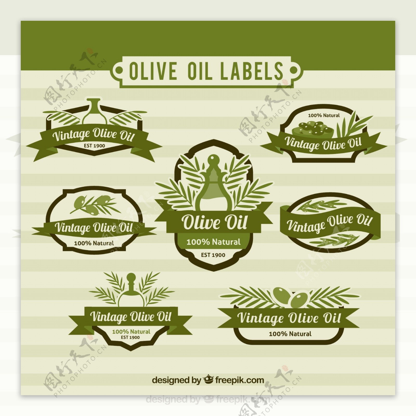 7款绿色橄榄油标签