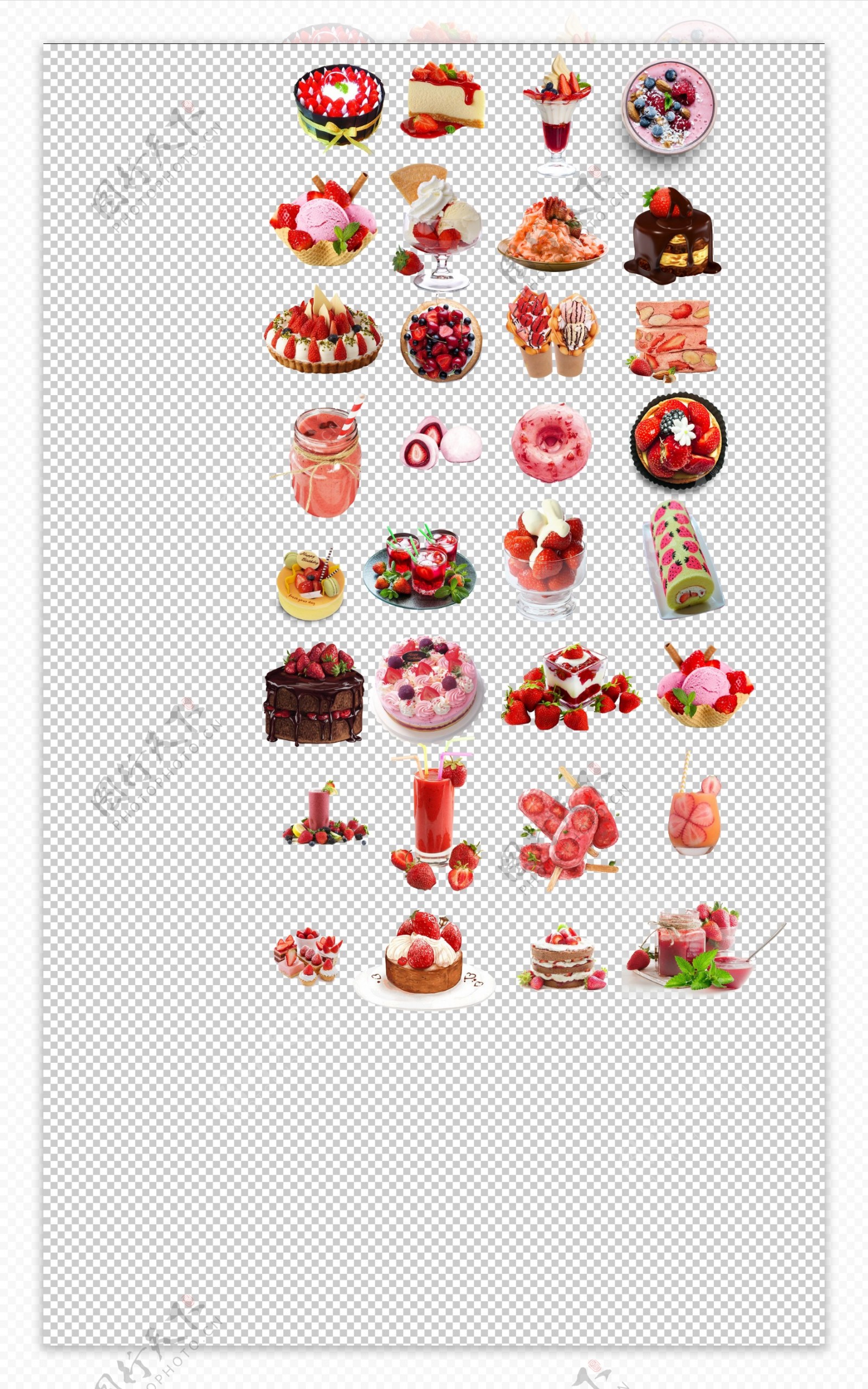 草莓甜点果汁草莓蛋糕草莓冰沙各