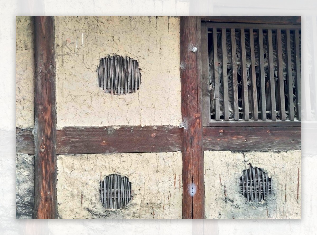 四川平武白马藏族乡民居墙体细节