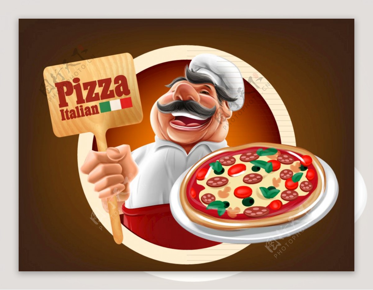卡通端披萨的厨师矢量素材