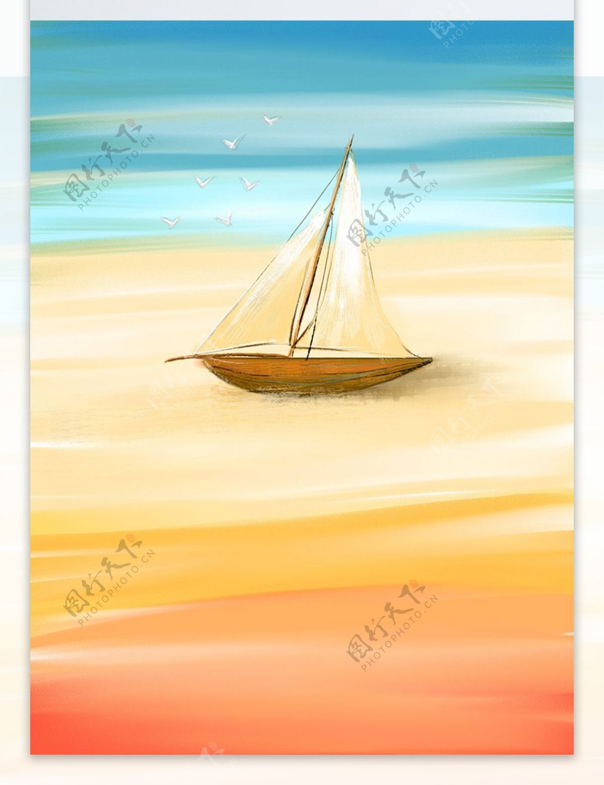 原创手绘帆船海洋油画装饰画