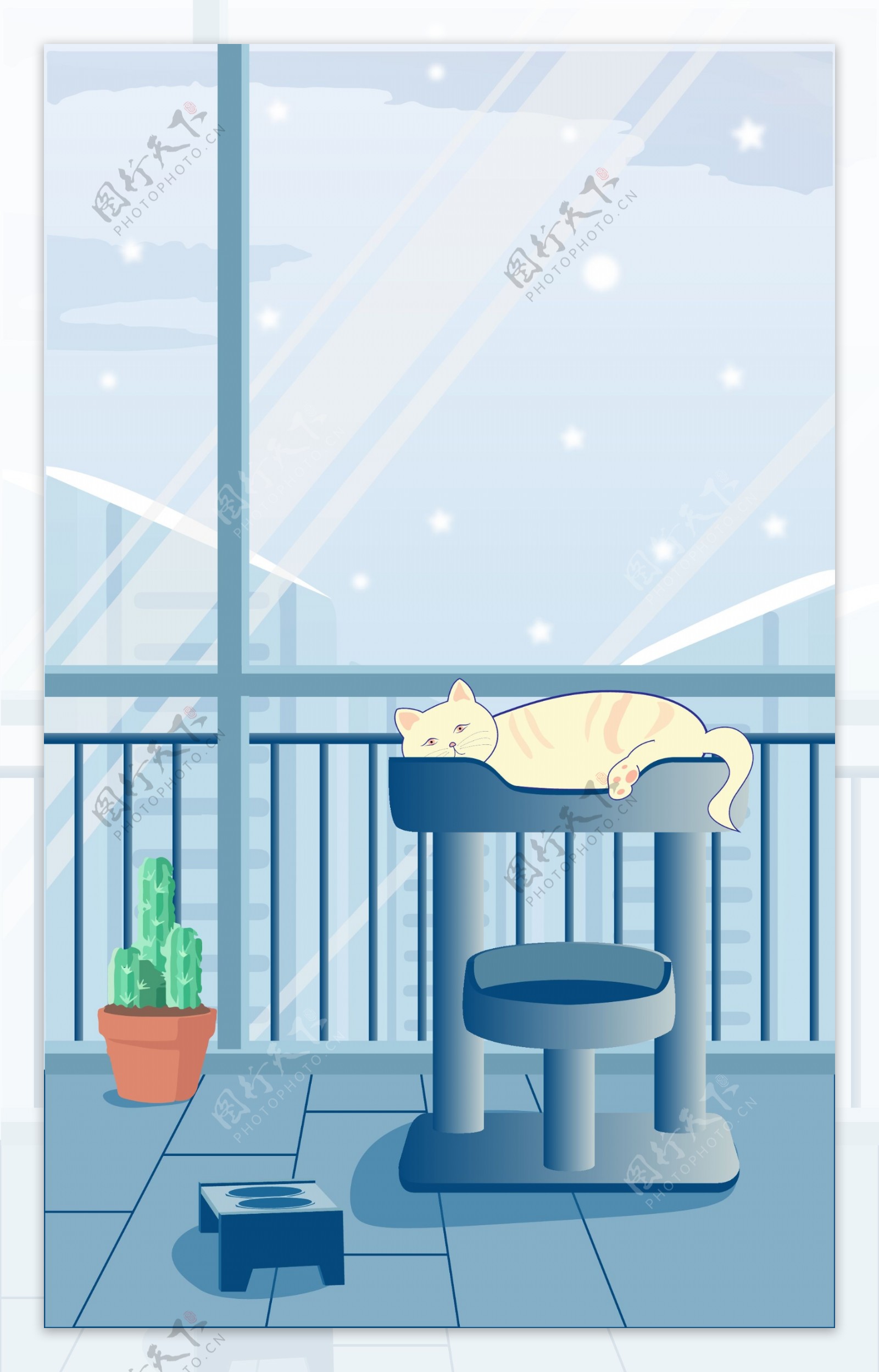 小寒猫咪手绘插画背景