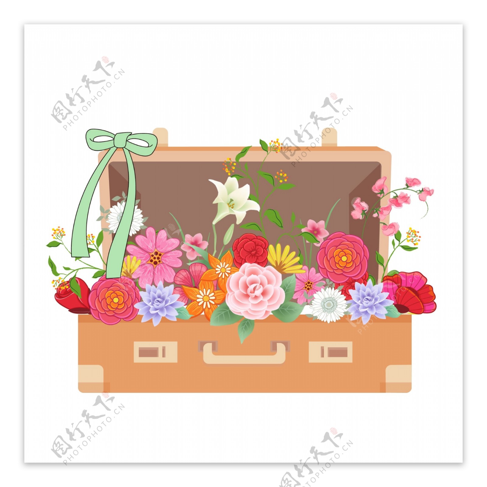 装满鲜花的行李箱