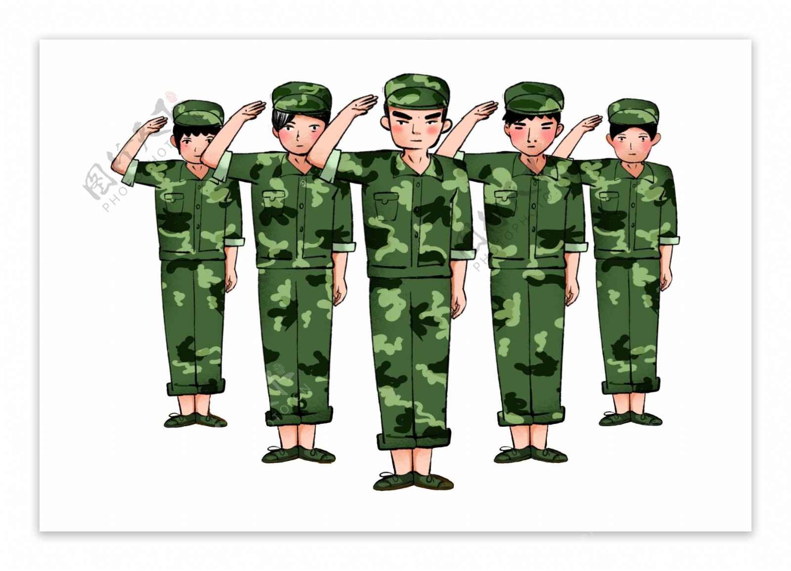 建軍節三軍向國旗敬禮PSD圖案素材免費下載，可愛卡通圖片，尺寸2000 × 2000px - Lovepik