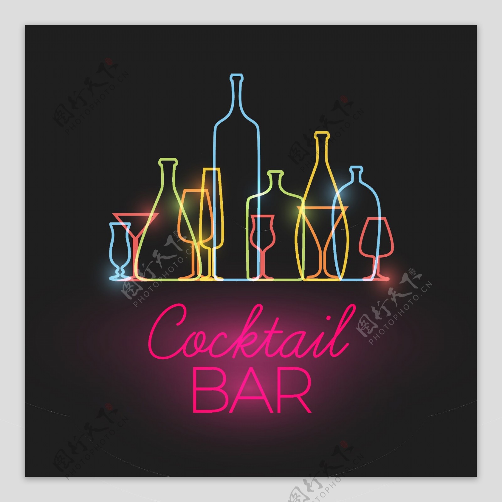 酒吧夜店发光霓虹logo图标