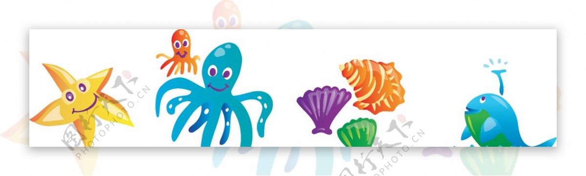海洋螃蟹海豚海草卡通背