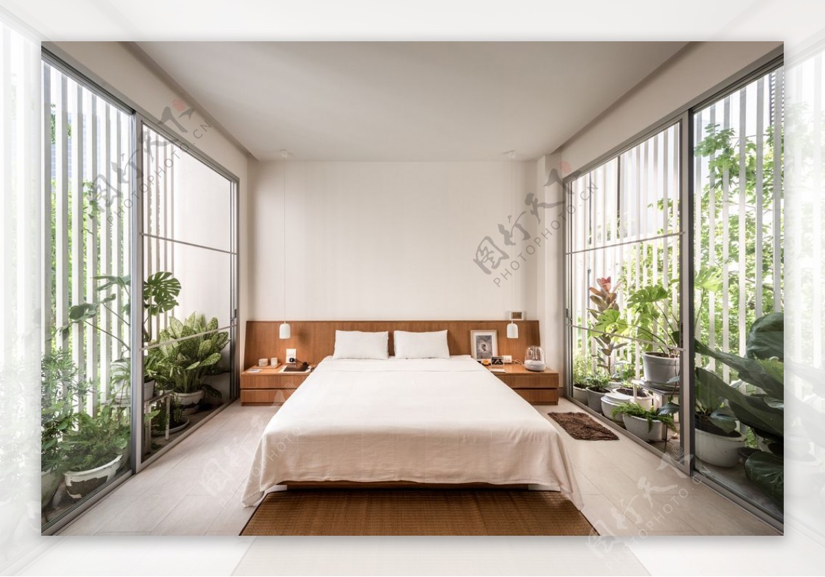 窗户室内床位植物背景