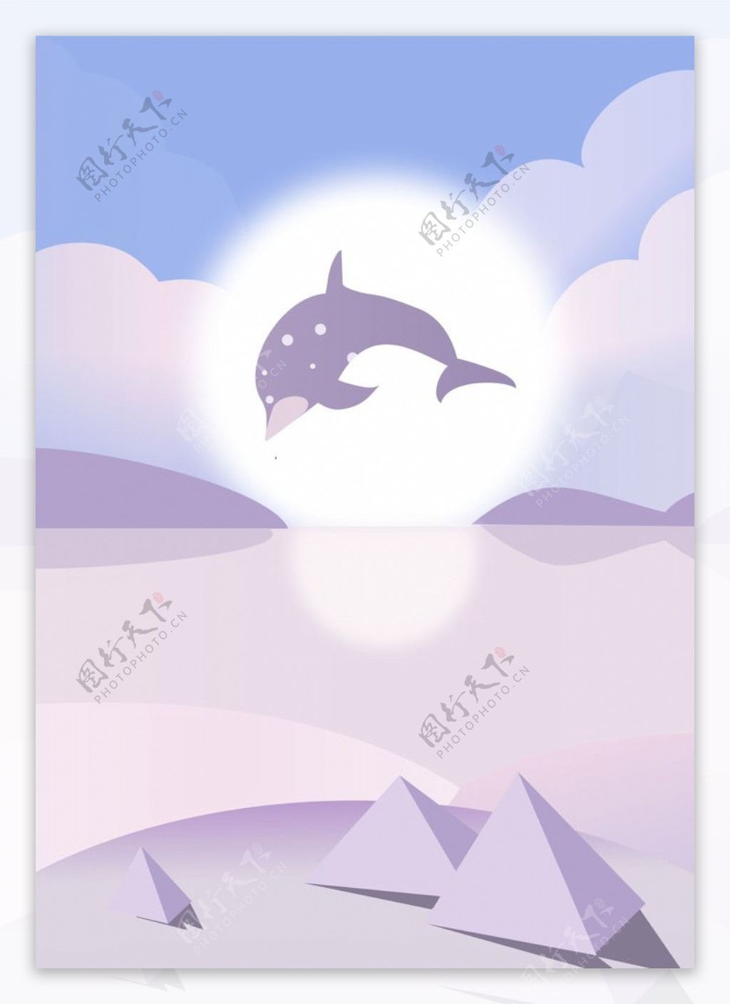 海豚飞舞向太阳矢量图