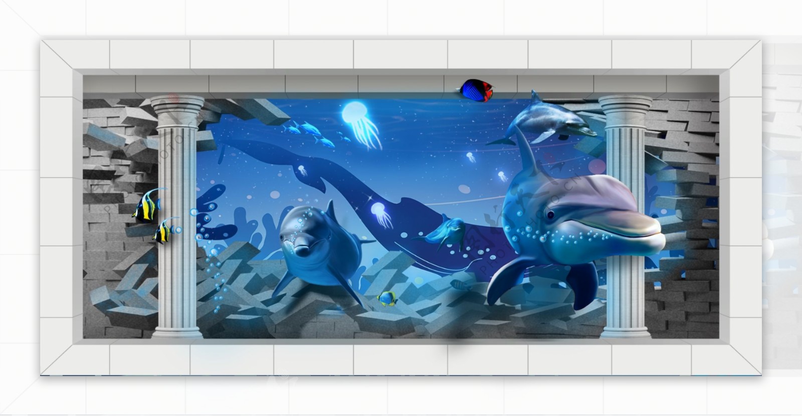 3D海豚背景墙