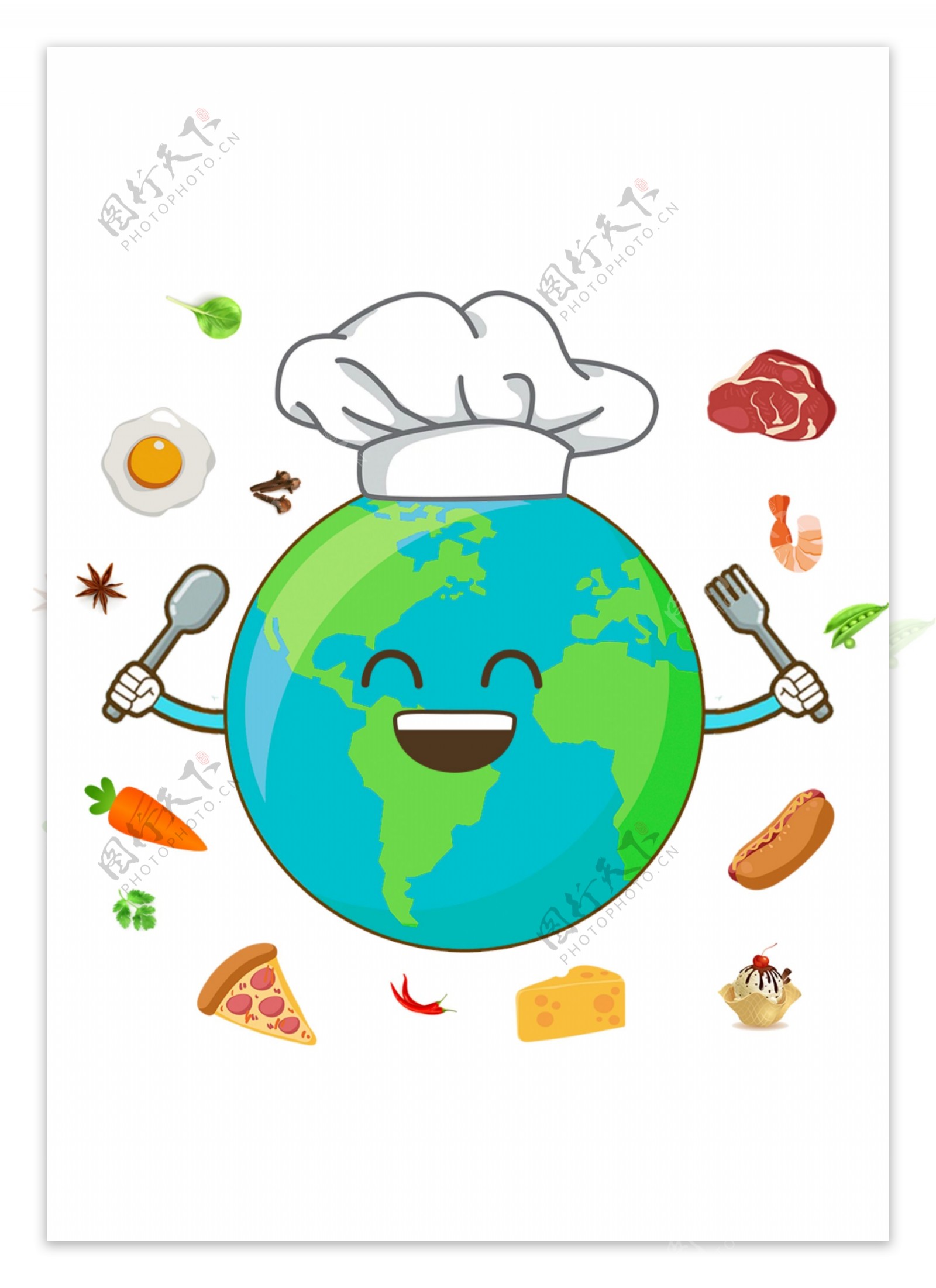 可爱地球卡通食物海报