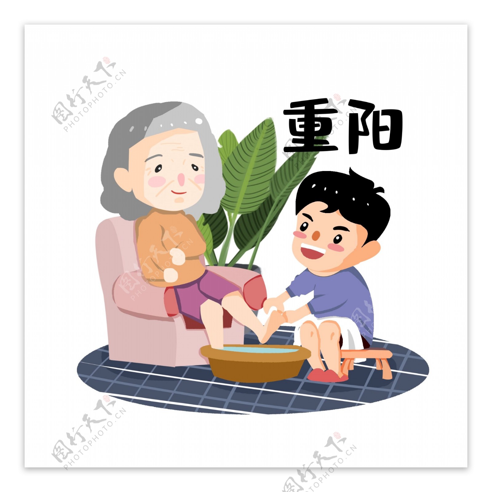 重阳节照顾老人洗脚素材