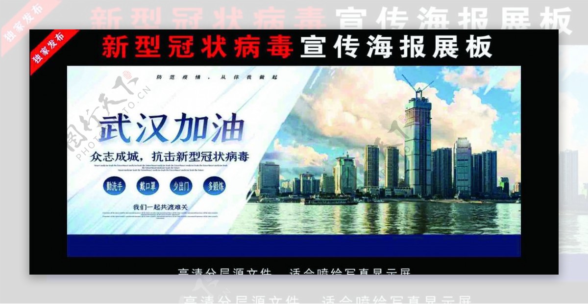 武汉加油全民戴口罩宣传画展板