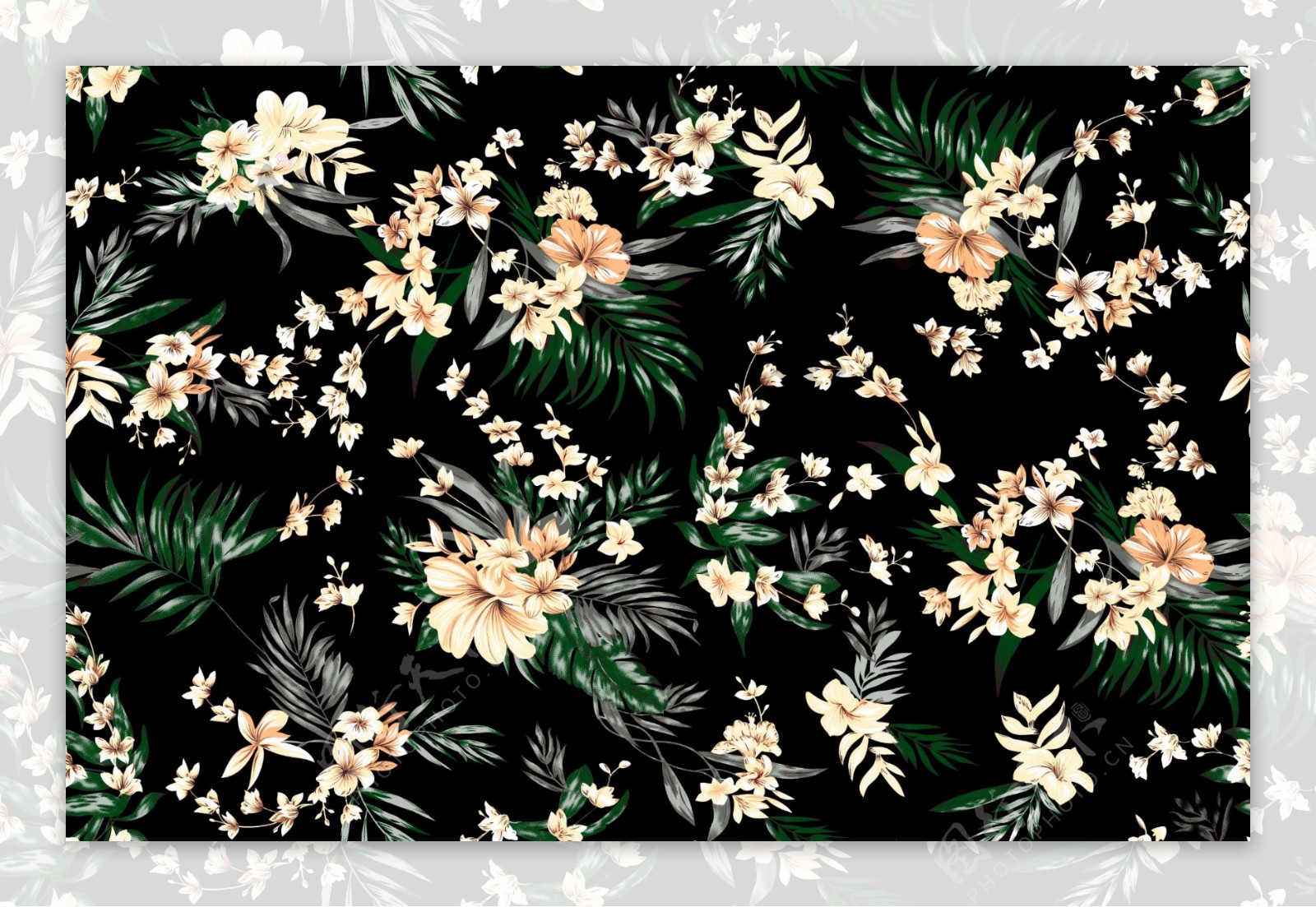 热带花叶子数码印花