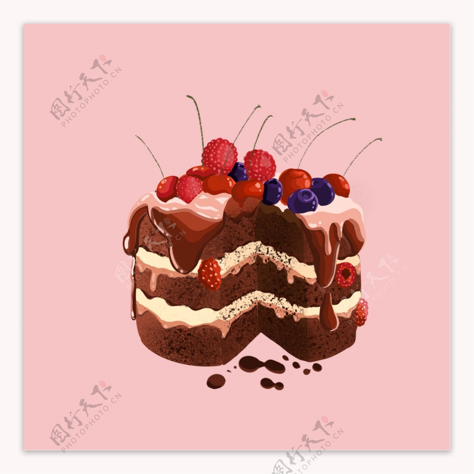 樱桃蓝莓奶油巧克力蛋糕