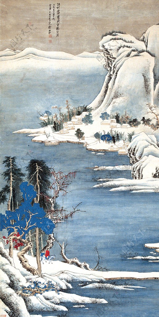 雪景画山水树美景图