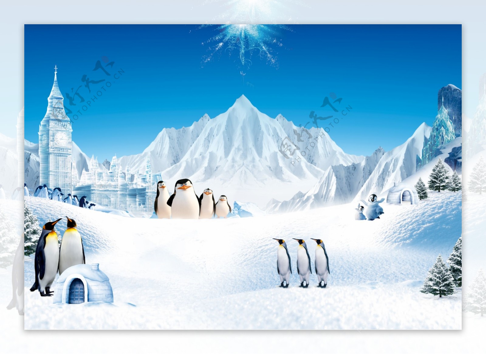 南极企鹅雪地城堡