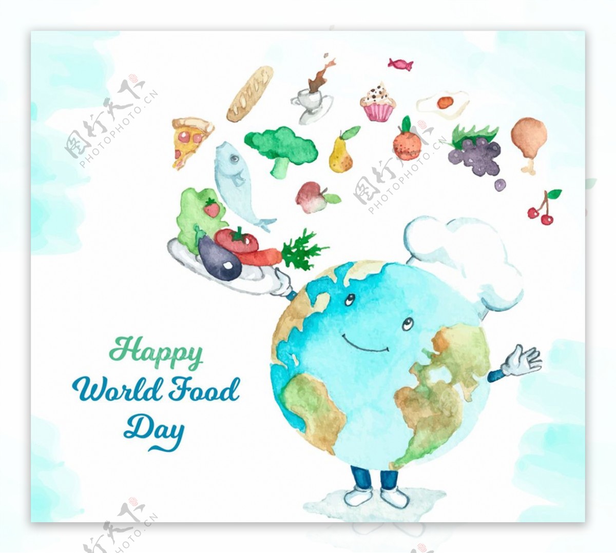 彩绘世界粮食日烹饪的地球厨师