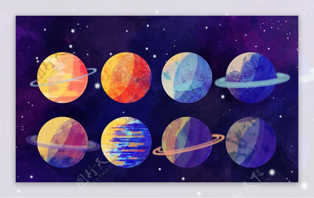 彩色太阳系八大行星