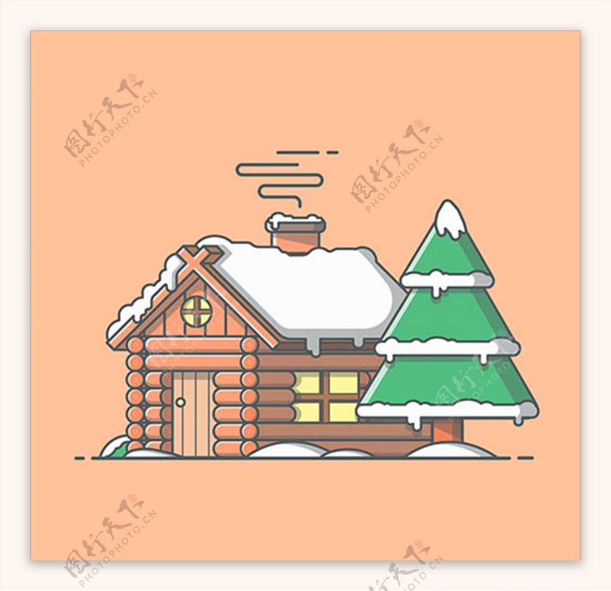 创意插画房子圣诞树