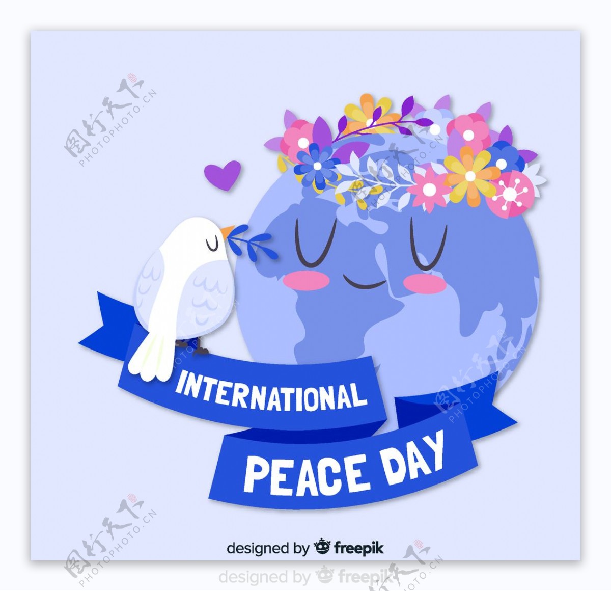 可爱国际和平日地球和鸟矢量图