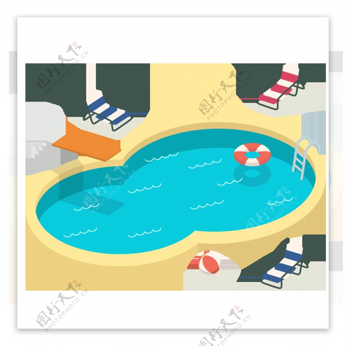 游泳池插画卡通夏季背景素材
