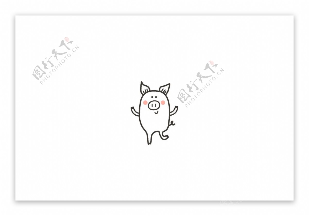 可爱手绘线描卡通动物小猪矢量
