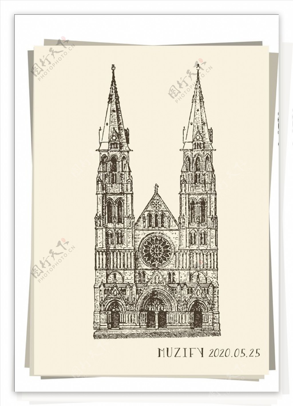 欧洲科隆大教堂素描画