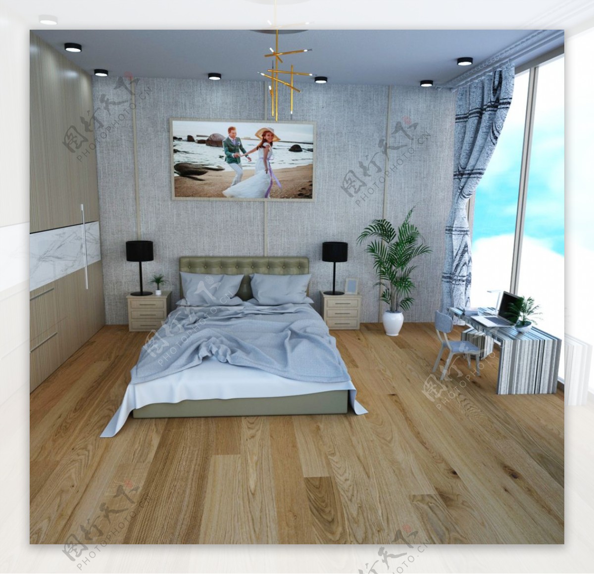 C4D模型建模卧室OC渲染家具