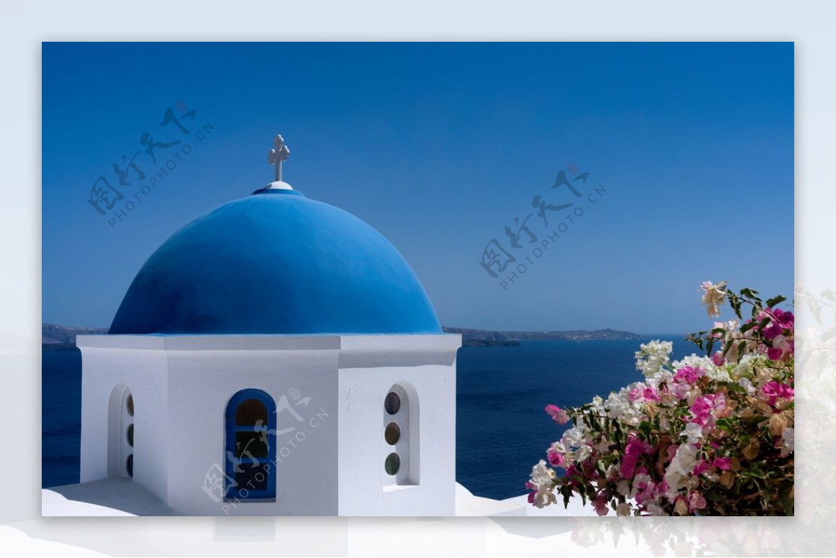 海边蓝白建筑伊亚希腊拱顶