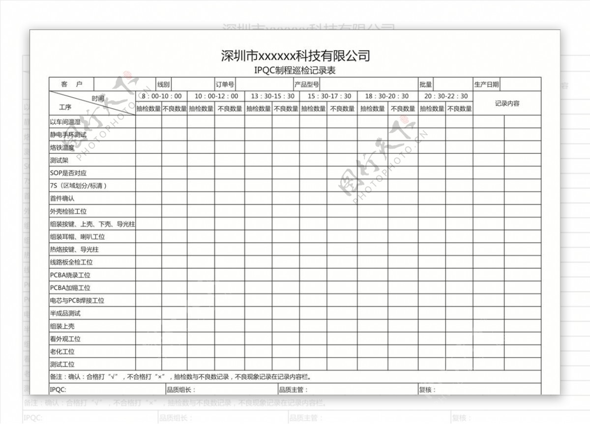 IPQC制程巡检记录表