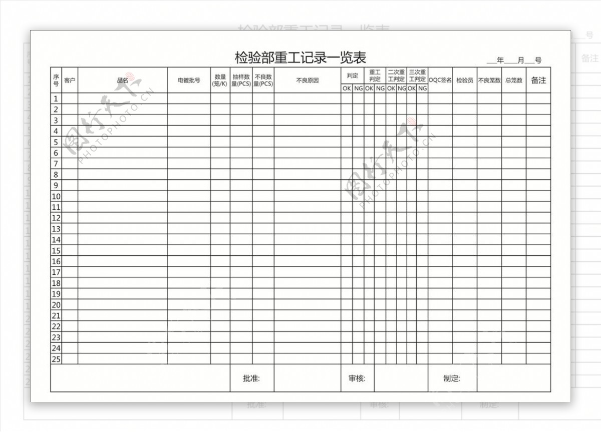 检验部重工记录一览表