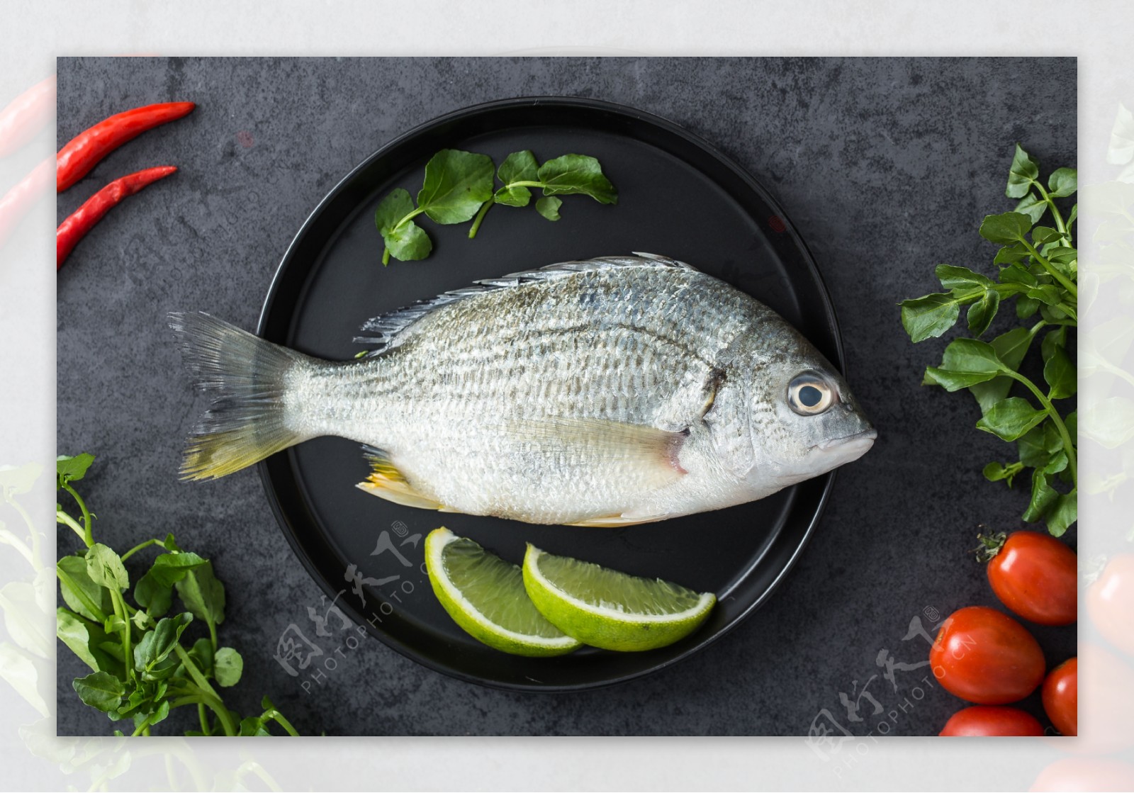 鱼水产盘子食材餐饮背景素材