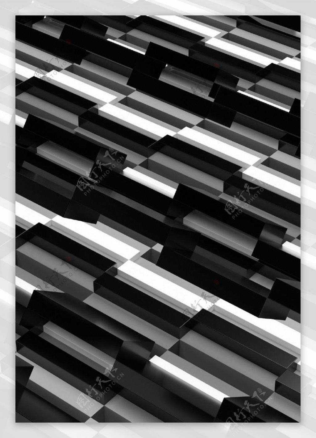 黑白长方体3D块状元素背景