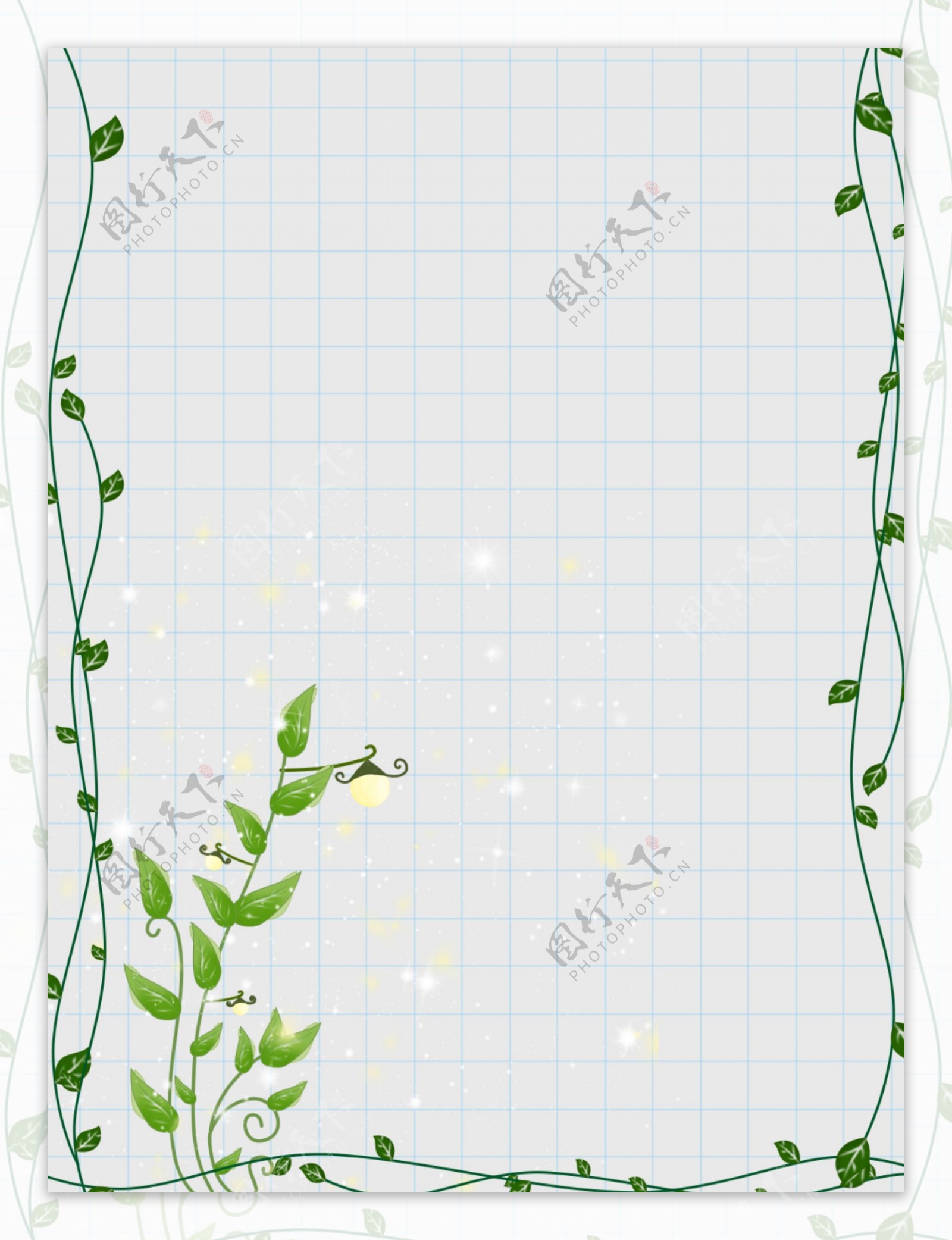 小清新网格简单植物边框背景