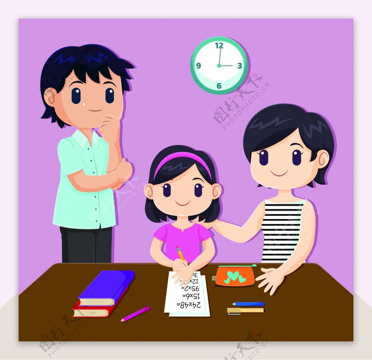 辅导孩子作业漫画海报图片素材-编号38509770-图行天下