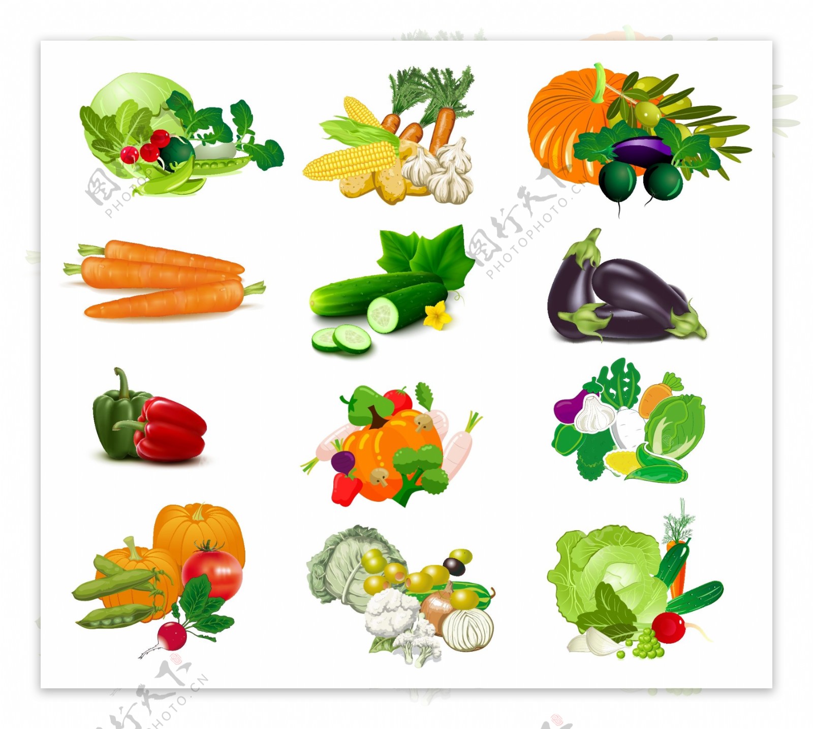卡通蔬菜组合矢量素材