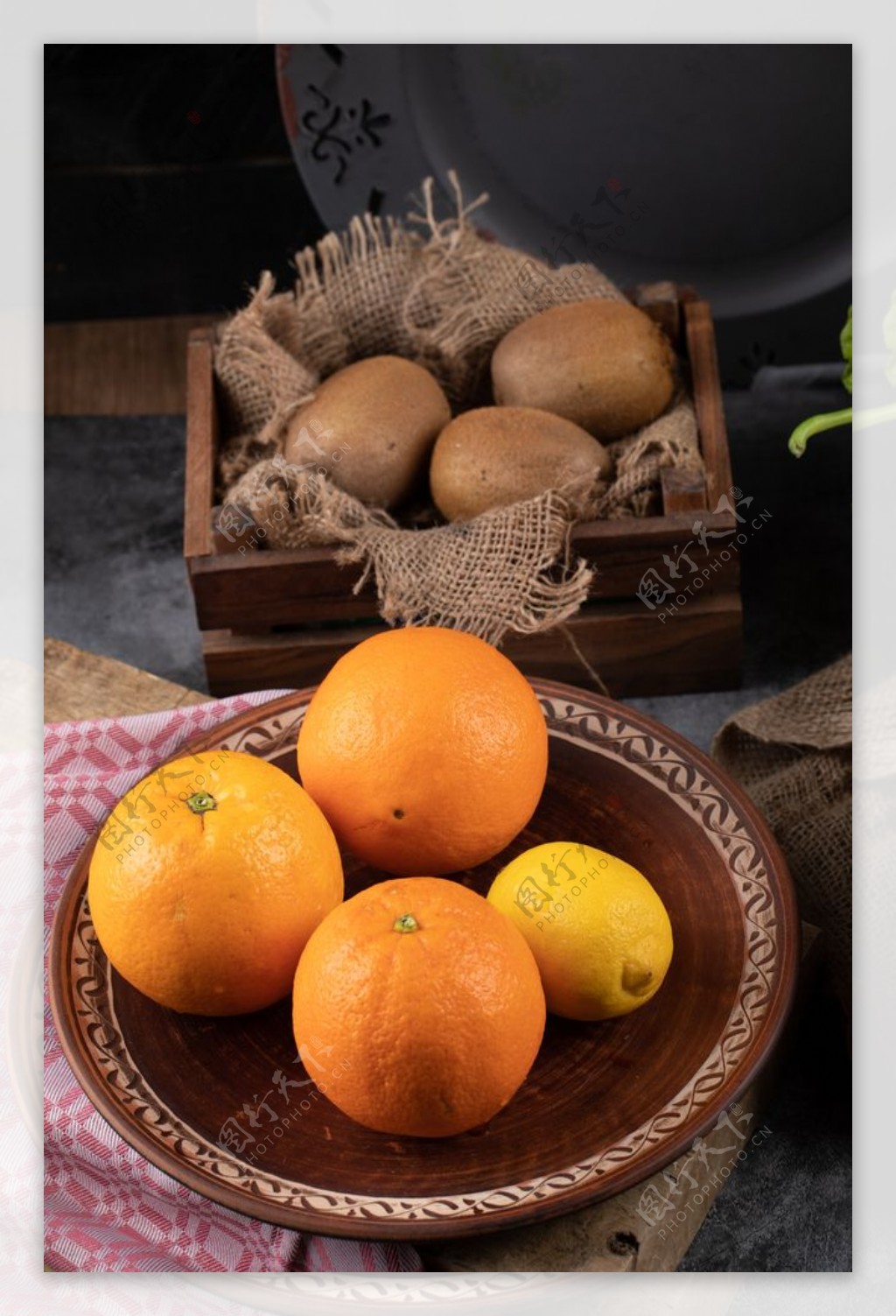橙子猕猴桃新鲜水果背景素材图片