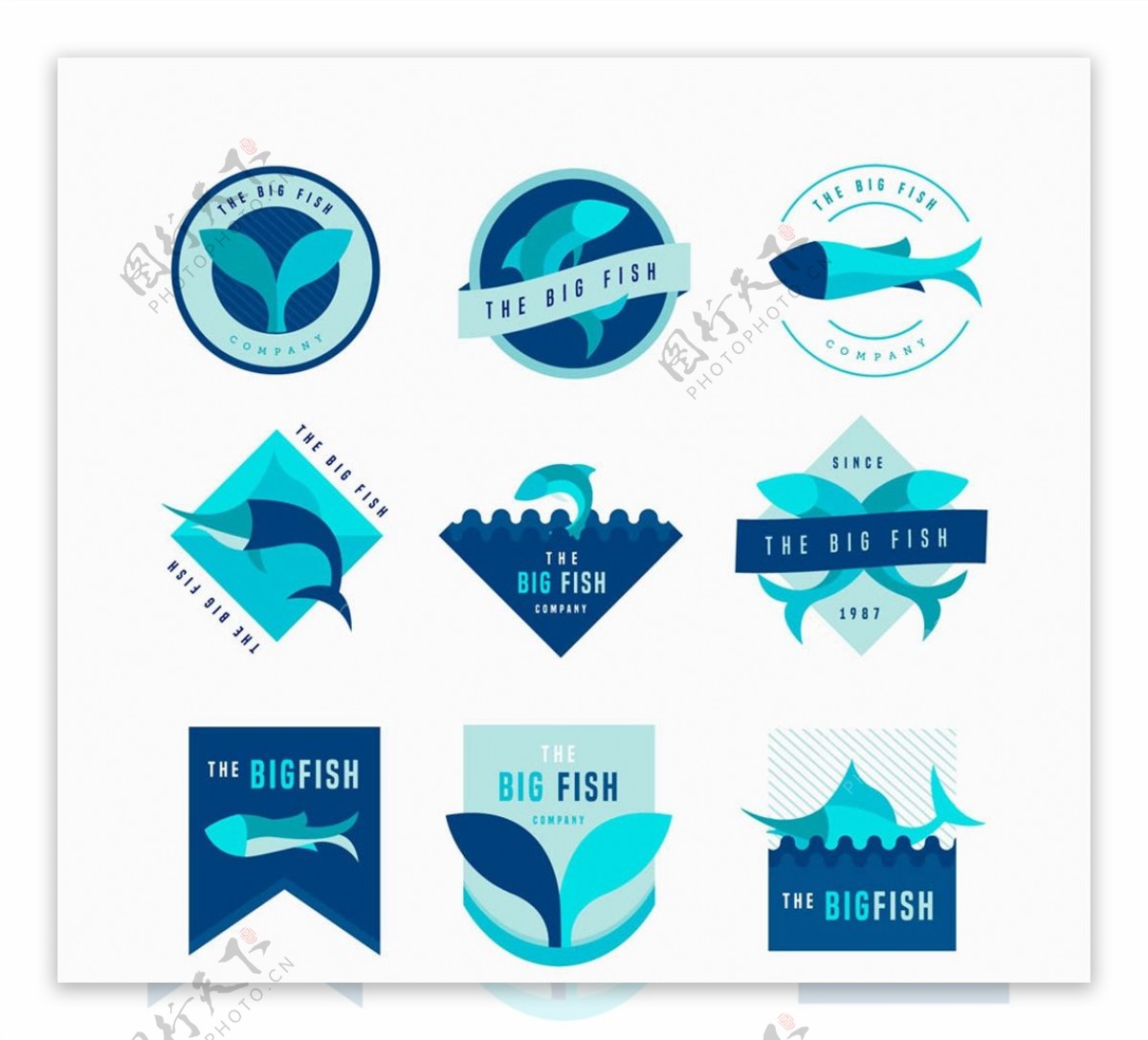 款蓝色鱼类标志图片