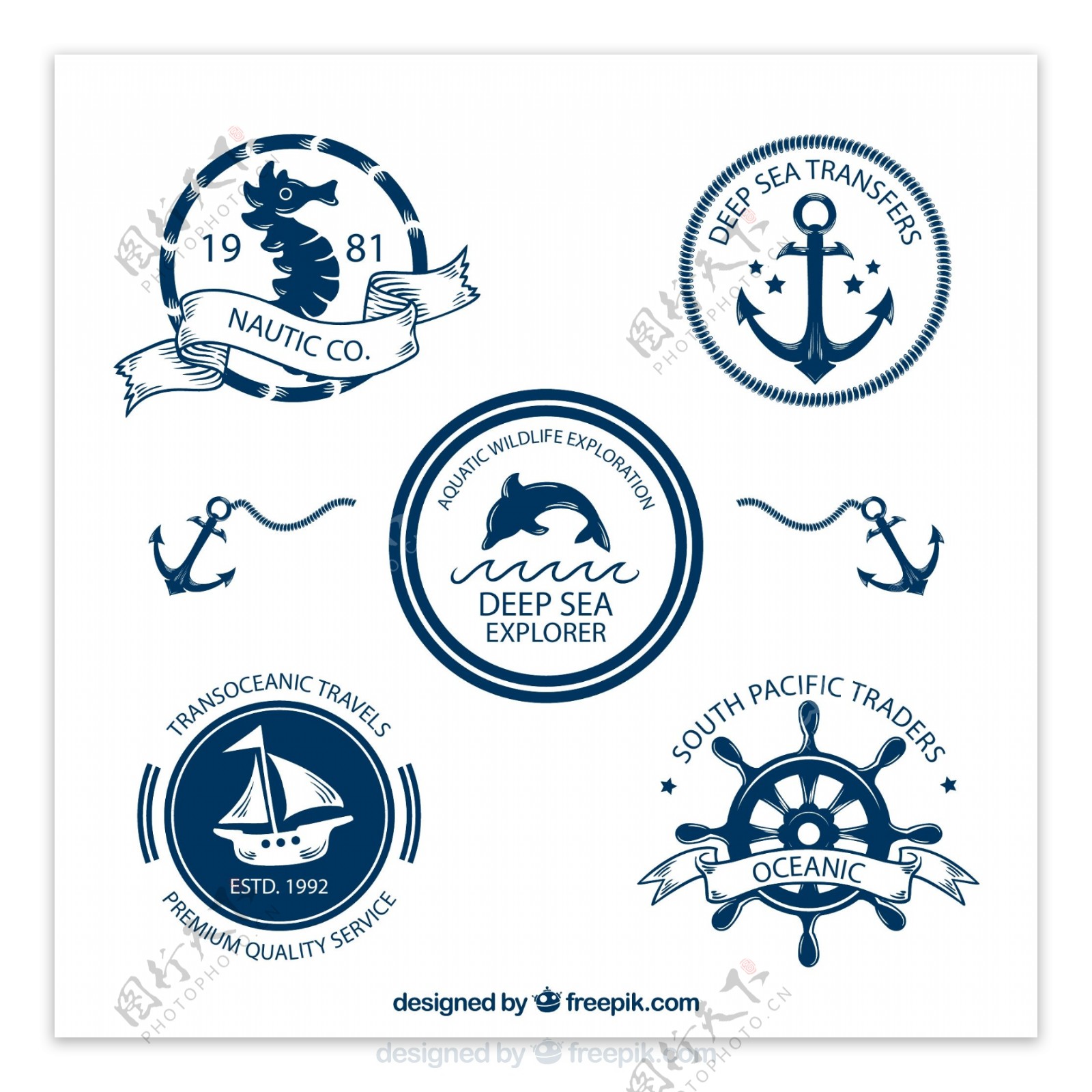 深蓝色航海徽章图片