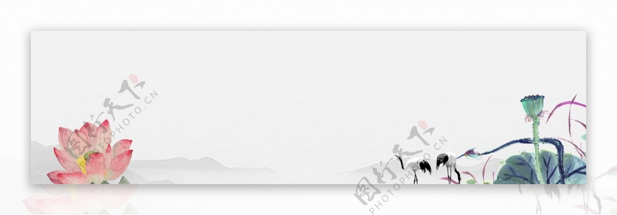 荷花山水鸟水墨墙绘图片