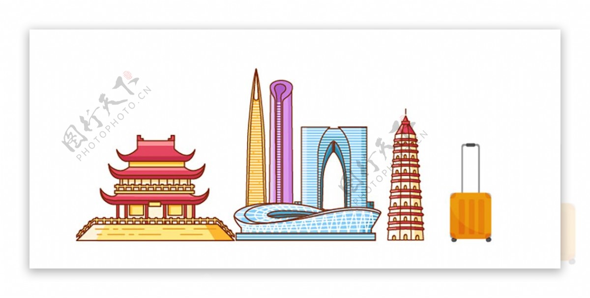 国庆旅游建筑城市插画图片