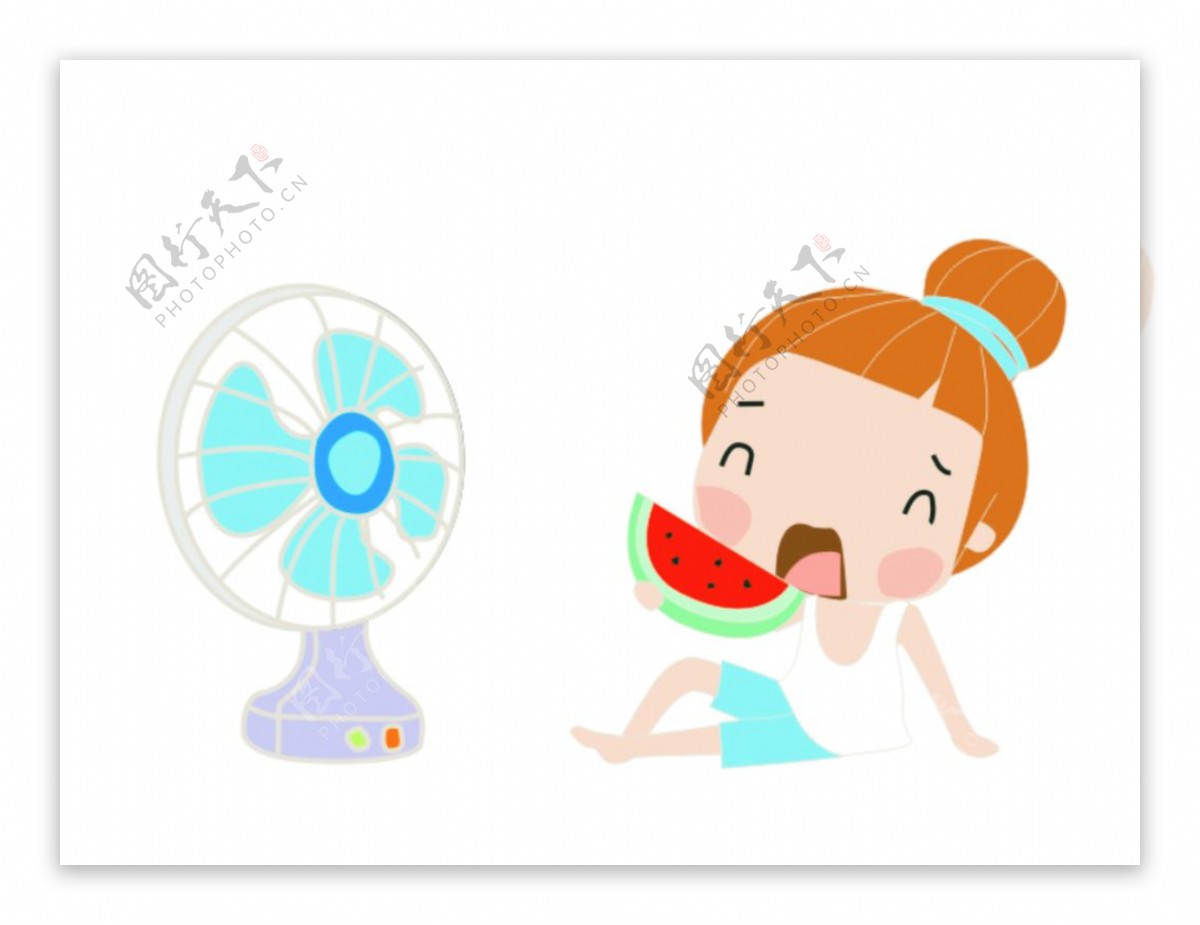 吃西瓜的小女孩风扇卡通人物图片