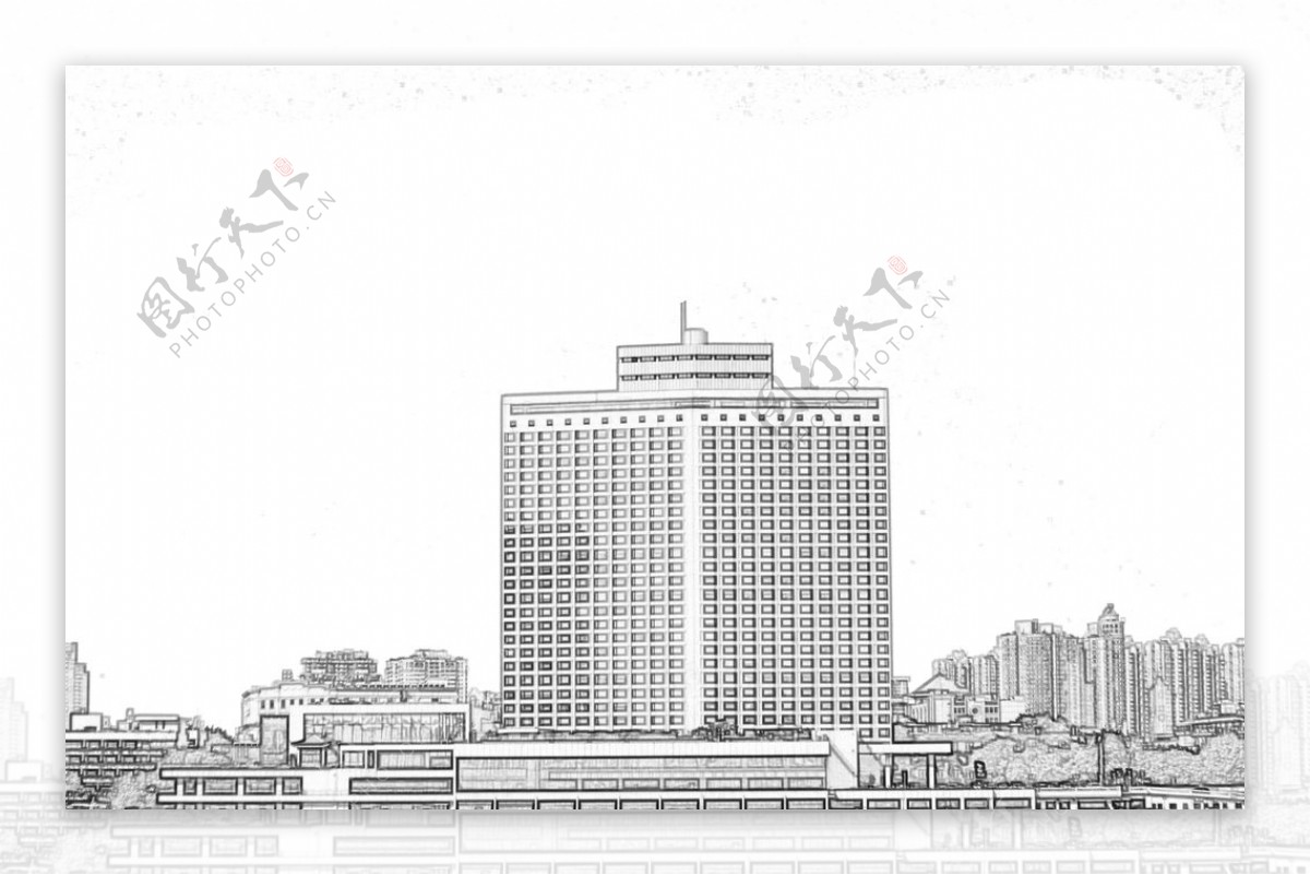 广州白天鹅宾馆线稿图片