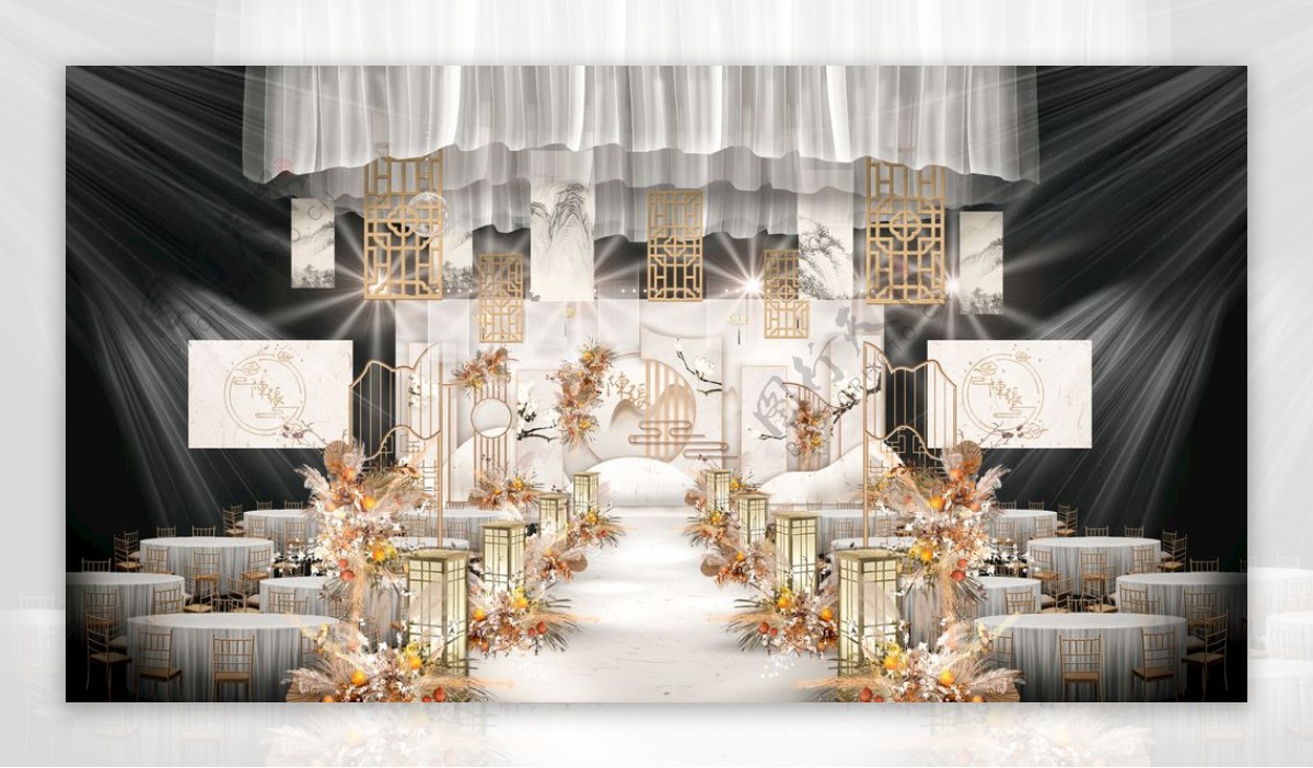 香槟金白色欧式新中式舞台设计图片