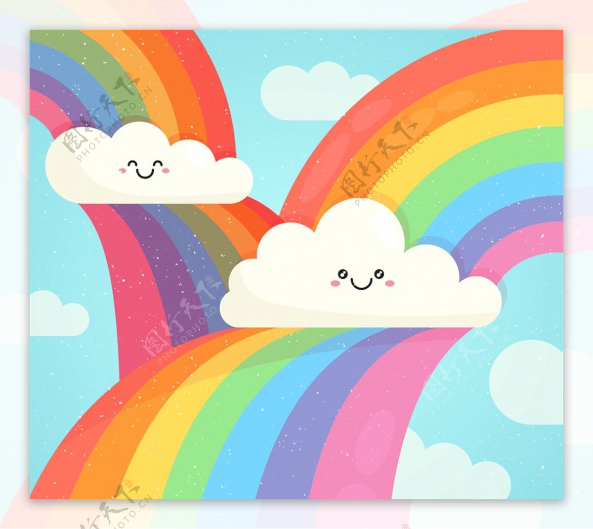 彩虹和笑脸云朵图片