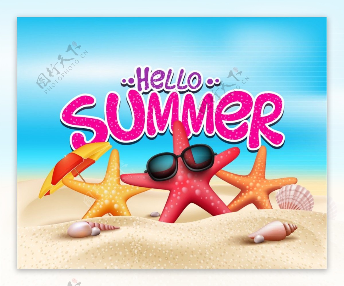 夏季沙滩海星图片